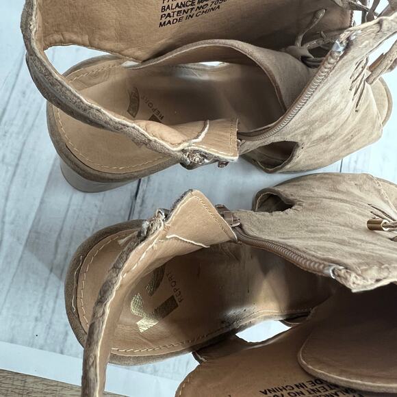 Report (11) BRAID Brown Faux Suede Leather Lace Up Heel Booties - Picture 6 of 9